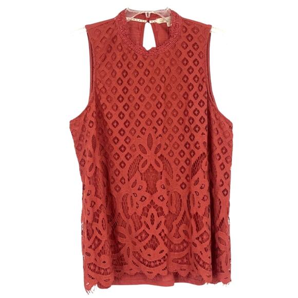 REWIND Lace Sleeveless Top Sz 2XL New Clay Mock Neck Scallop Fringe Boho Dainty - Picture 1 of 11